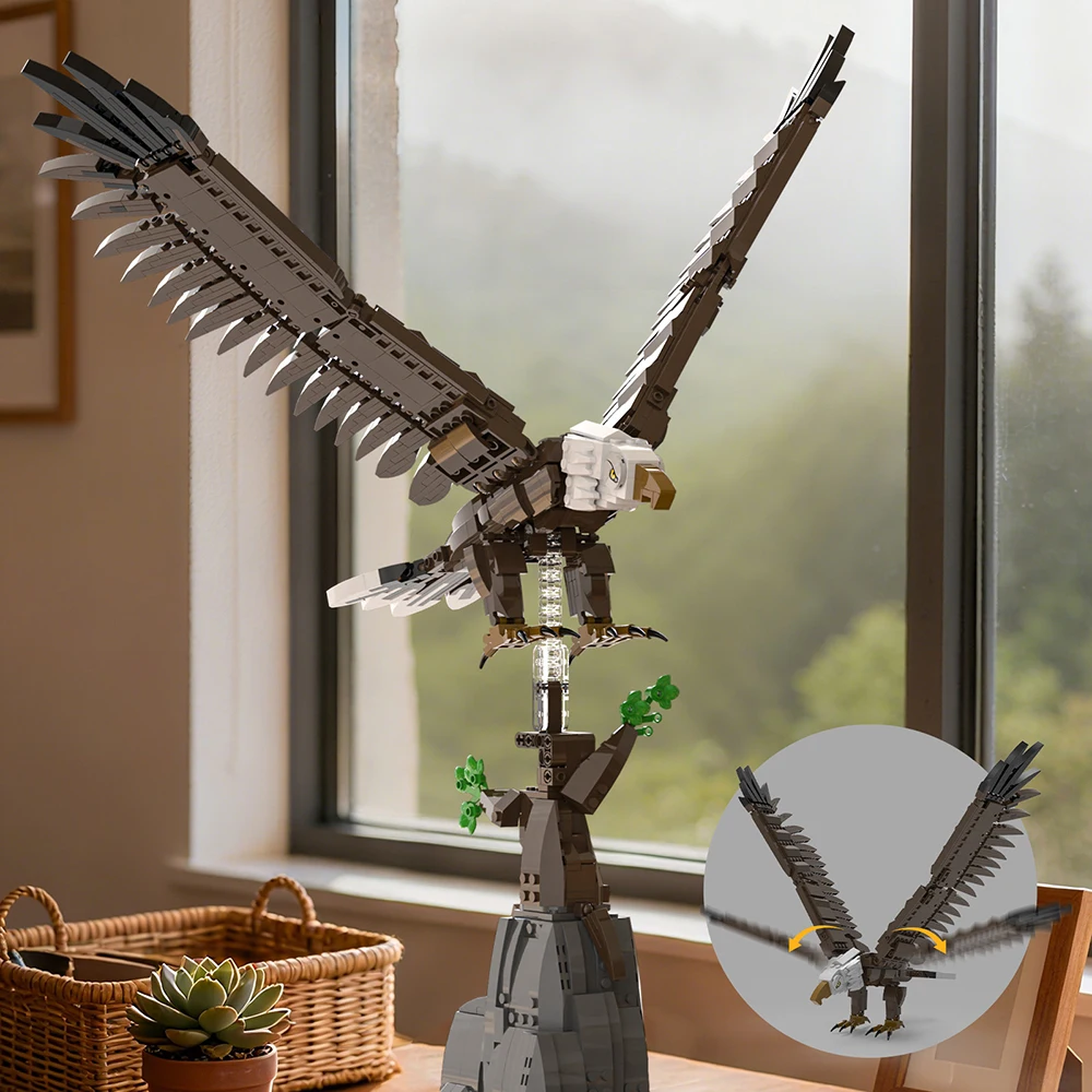 MOC Bald Eagle Model Building Blocks DIY Creative King of the Skies Eagle Bird Scene Lion Animal Brick Toy Gift for Collectors