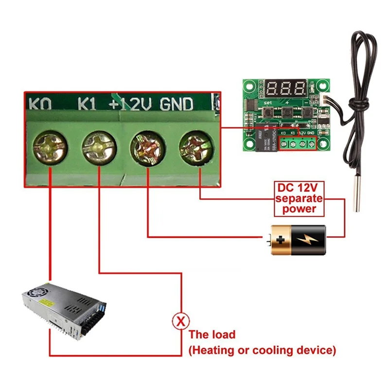 10 pçs w1209 dc 12v vermelho calor frio temperatura termostato interruptor de controle temperatura controlador