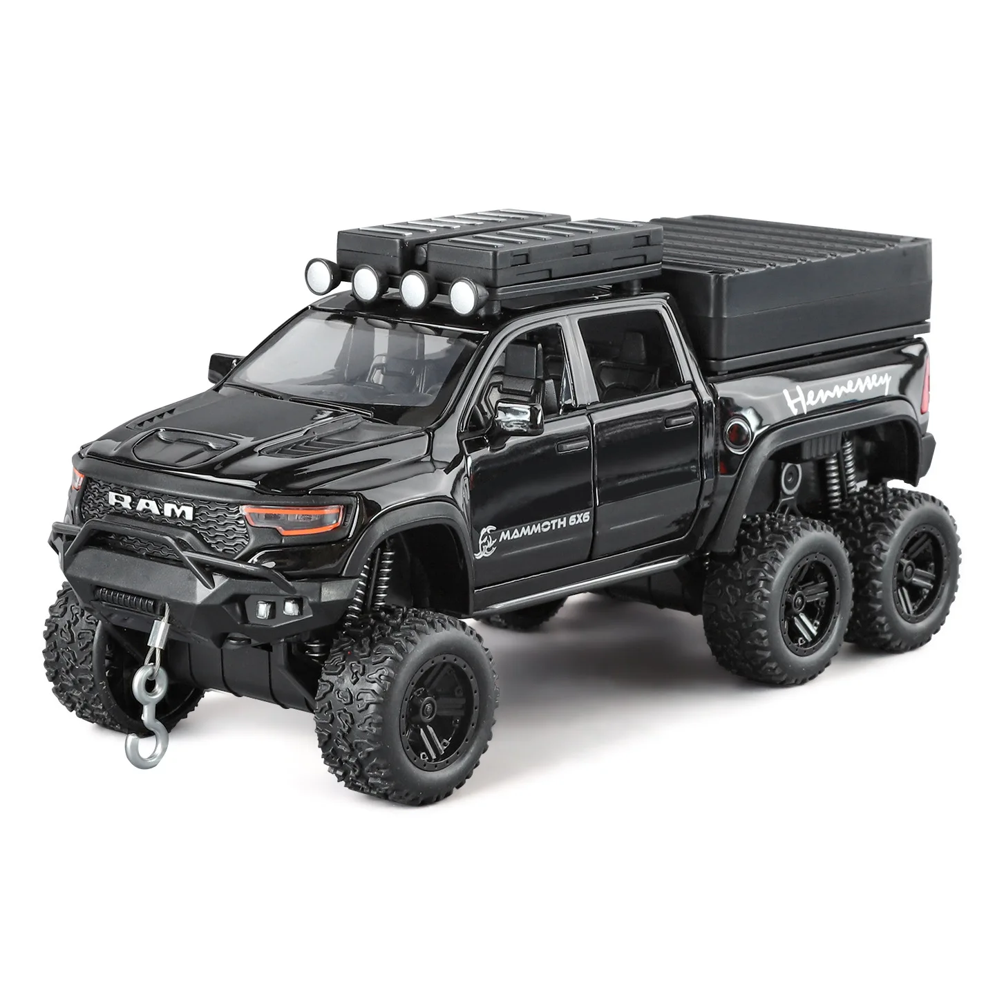 

﻿1:32 Tyrannosaurus Rex RAM 1500 TRX Off Road Pickup Truck Alloy Car Model Sound And Light Pull Back Children's Toy Collectibles