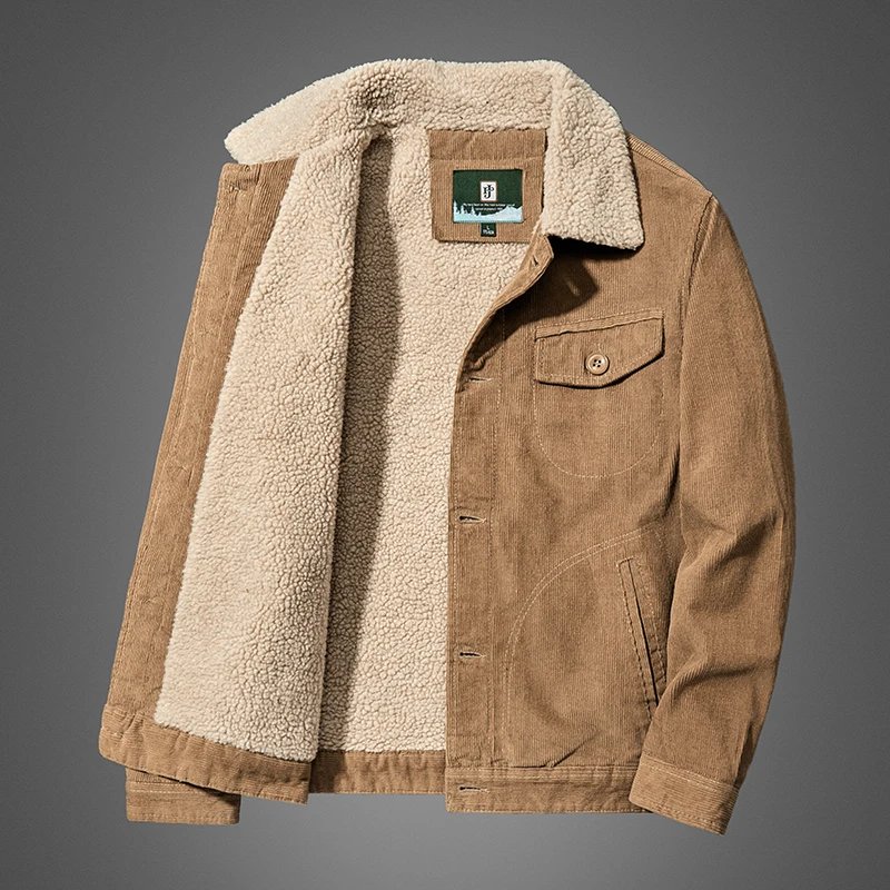 

Corduroy Parkas Male Casual Multiple Pockets Jacket Men Winter Thick Fleece Jackets Mens Solid Clothing Oversized New Warm Coat