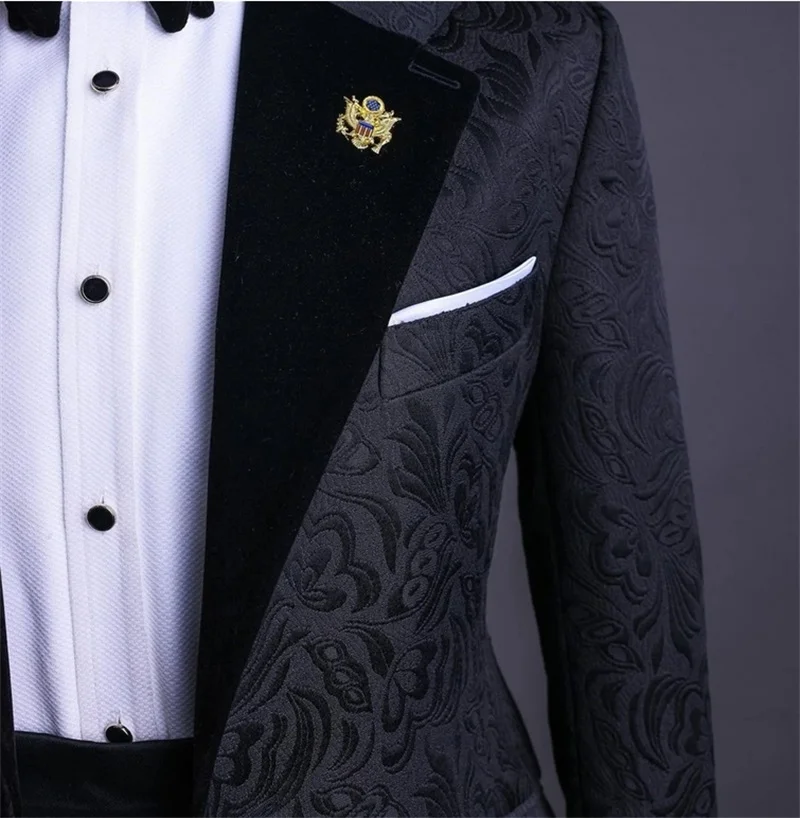 Conjunto de trajes de Jacquard para hombre, chaqueta de 2 piezas + pantalones, chaqueta de esmoquin para boda, abrigo Formal de oficina de negocios para hombre con un botón