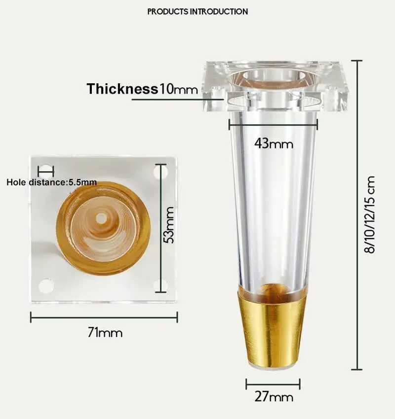 أرجل الأثاث، 4 قطع، خزانة مع مسمار تعليق مثبت مسبقًا 5/16 بوصة، أرجل بديلة باللون الذهبي والأكريليك #4