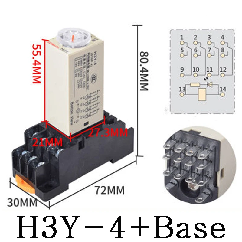 Power-on Delay Rotary Knob DPDT 5S/10S/30S/60S/3M/5M/10M/30M Timer Timing Time Relay AC 110V 220V 380V H3Y-2 With Base Socket