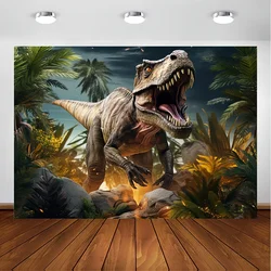 Dinosaur World Park Party Tropical Jungle Photography Background Birthday Rainforest Animals Cake Table Decorations Banner