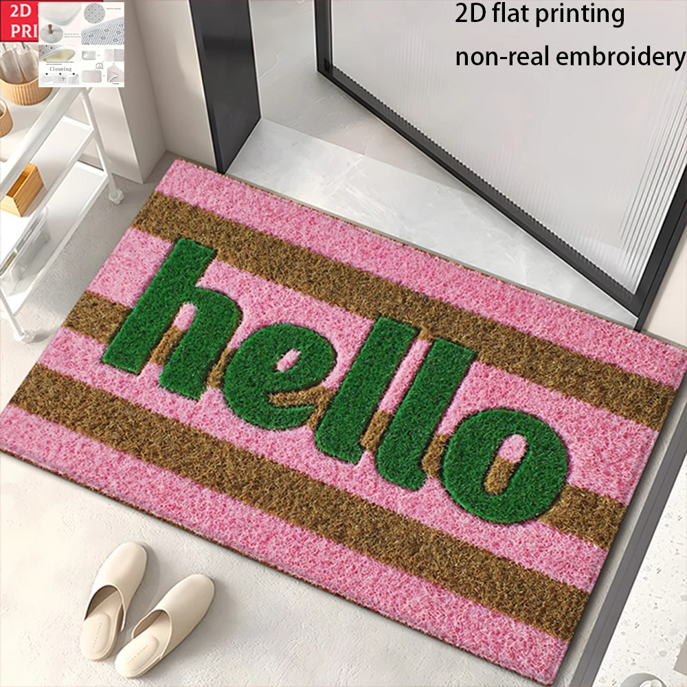 2D Flat-1pc Hello Striped Door Mat , Suitable for bedroom bathroom, entrance door mat.