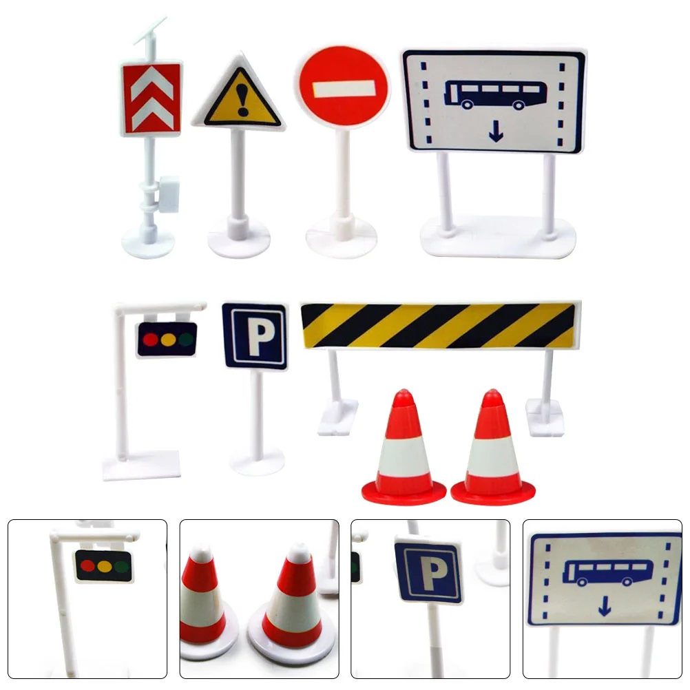 9 Pcs Kids Play Mat Model Scene Toy Toys for Toddlers Safety Street Signs Cars Roadblock