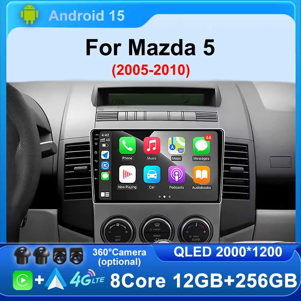 Android 15 Car Radio for MAZDA 5 2005 - 2010  Multimedia Player GPS Navigation DSP Stereo WiFi 4G Video Carplay BT Head Unit