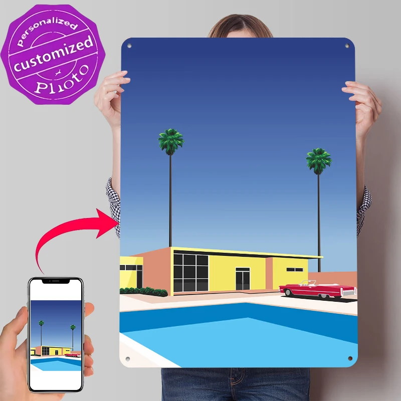 Retro Palmenhaus und Auto Blechposter Individualisierte Wandkunst Retro Vintage Metallschilder für Fan-Zimmer Dekoration Schreibtisch-Deko