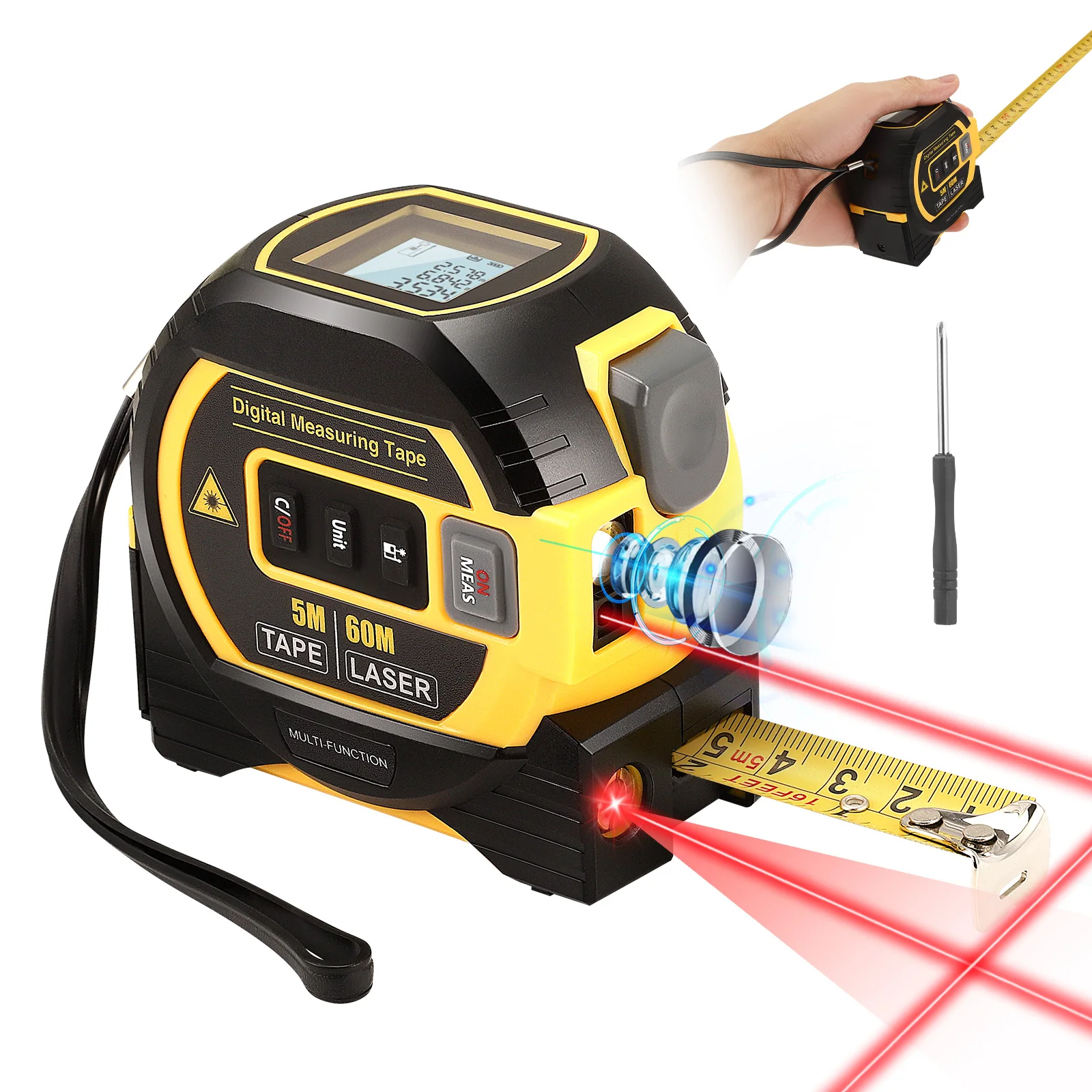 

60M Laser Tape Measure 3 In 1 Digital Tape Measure High Precision Laser Rangefinder Steel Tape Measure