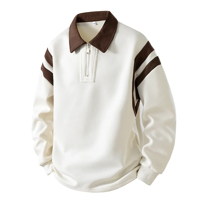Men Cotton Collar Pullover Hoodie Casual Sporty Color Block Polo Shirt Jacket