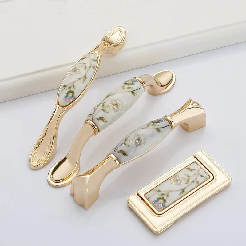 Modern Simple and Idyllic European Gold Ceramic Closet Door Handle Concealed Handle