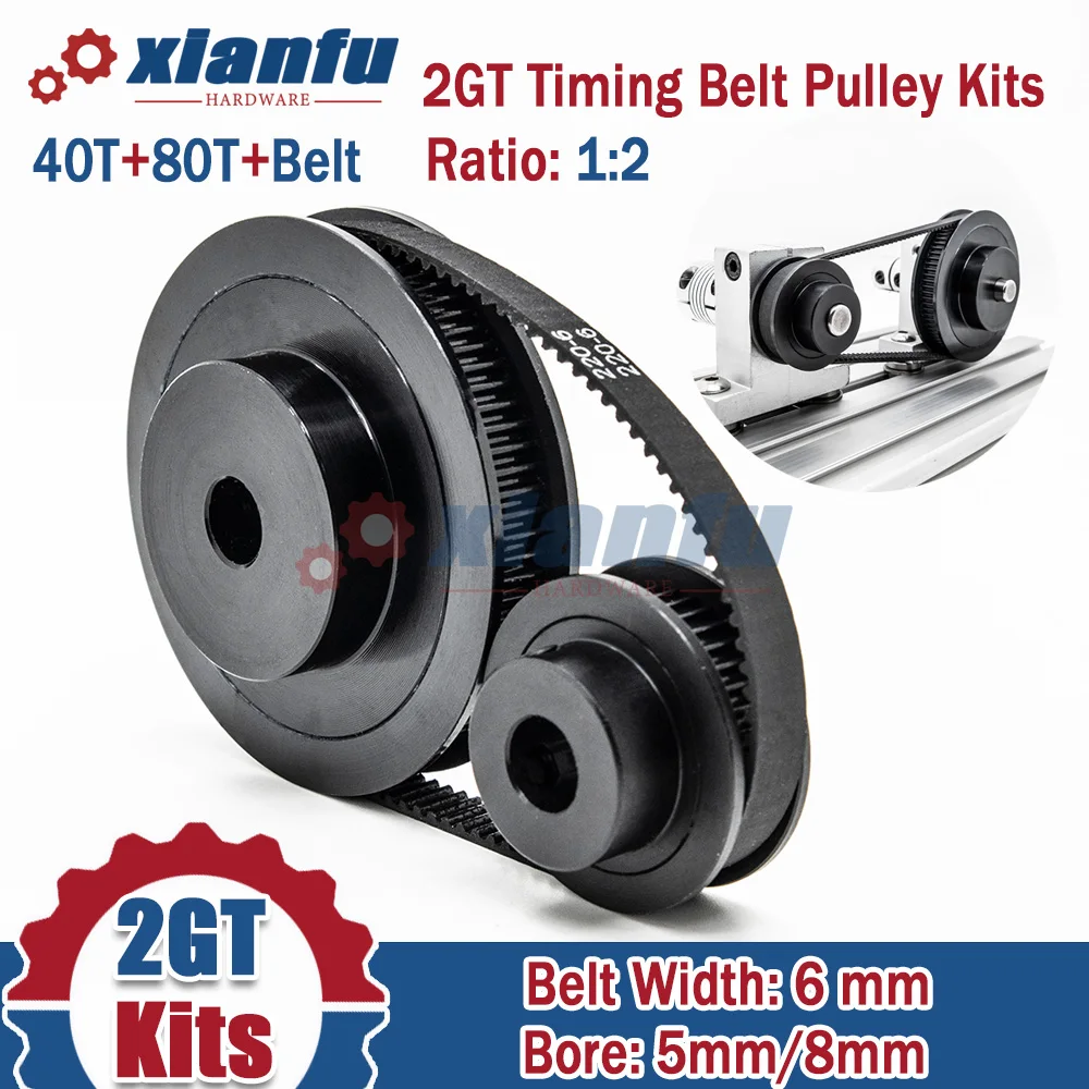 

Ratio 1:2 2GT 40T 80T Timing Belt Pulley Kits Bore 5mm/8mm Wheel Set GT2 Belt Width 6mm 2M 40Teeth 80Teeth Pulley Set for CNC