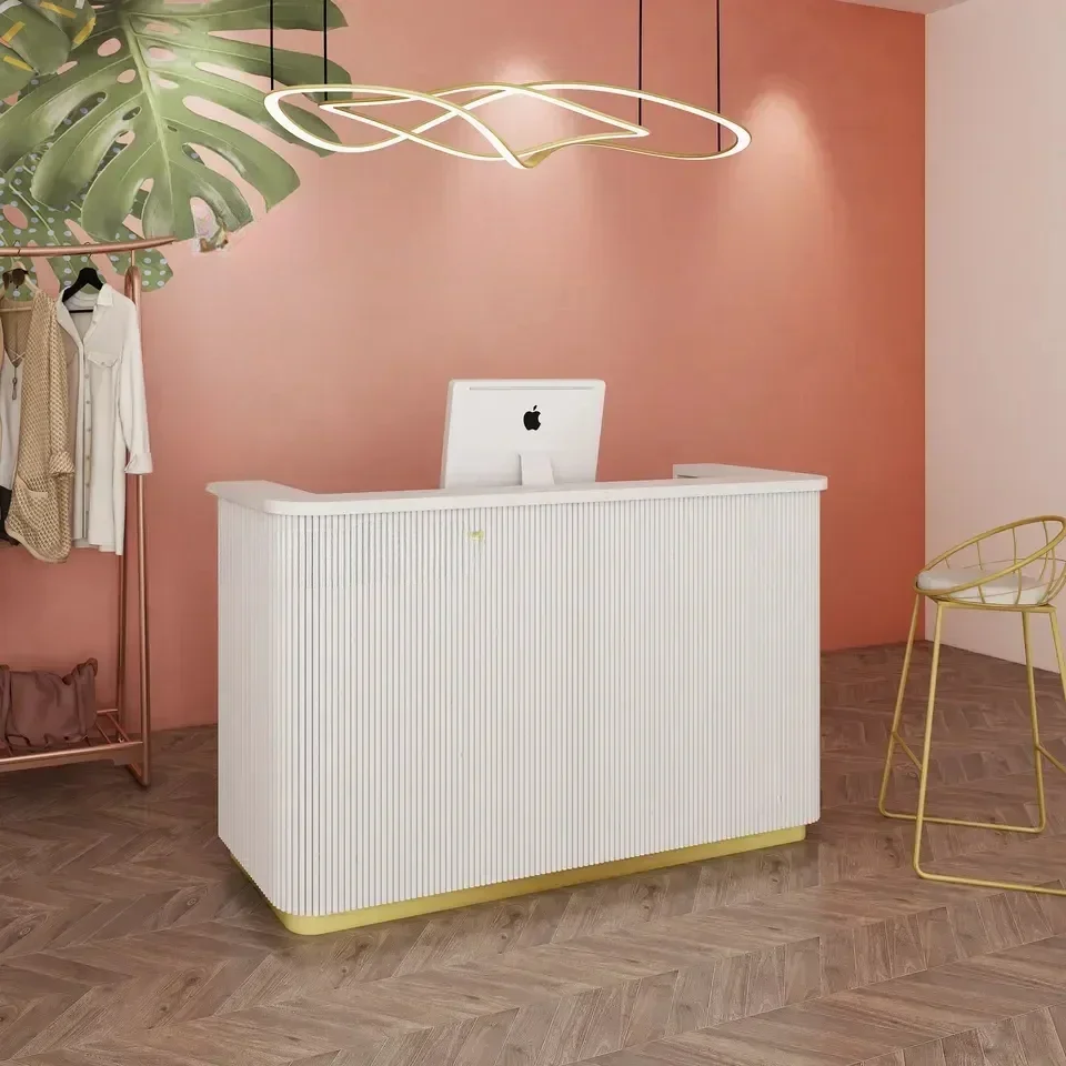 

-Wholesale Price Hot Selling Modern Cashier Reception Desk Stainless Bottom Salon Beauty Nail Reception Desks For Sale