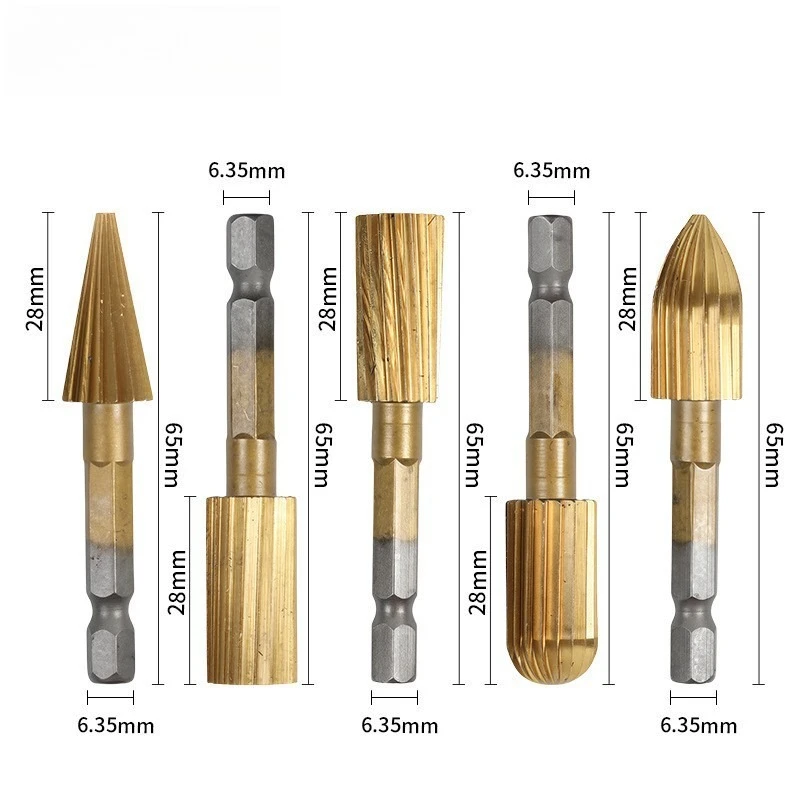 

Набор для снятия фаски с пятью лезвиями, из высокопрочной высокоуглеродистой стали, с шестигранным хвостовиком, практичный инструмент для домашней деревообработки и сверления