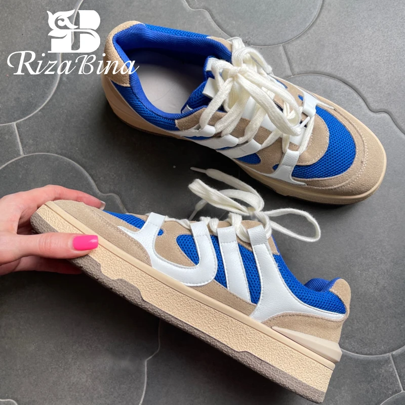 RIZABINA Women Sneakers Real Leather 2023 Ins Flats Shoes For Woman Casual Daily Lady Home House New Fasion Footwear Size 35-40