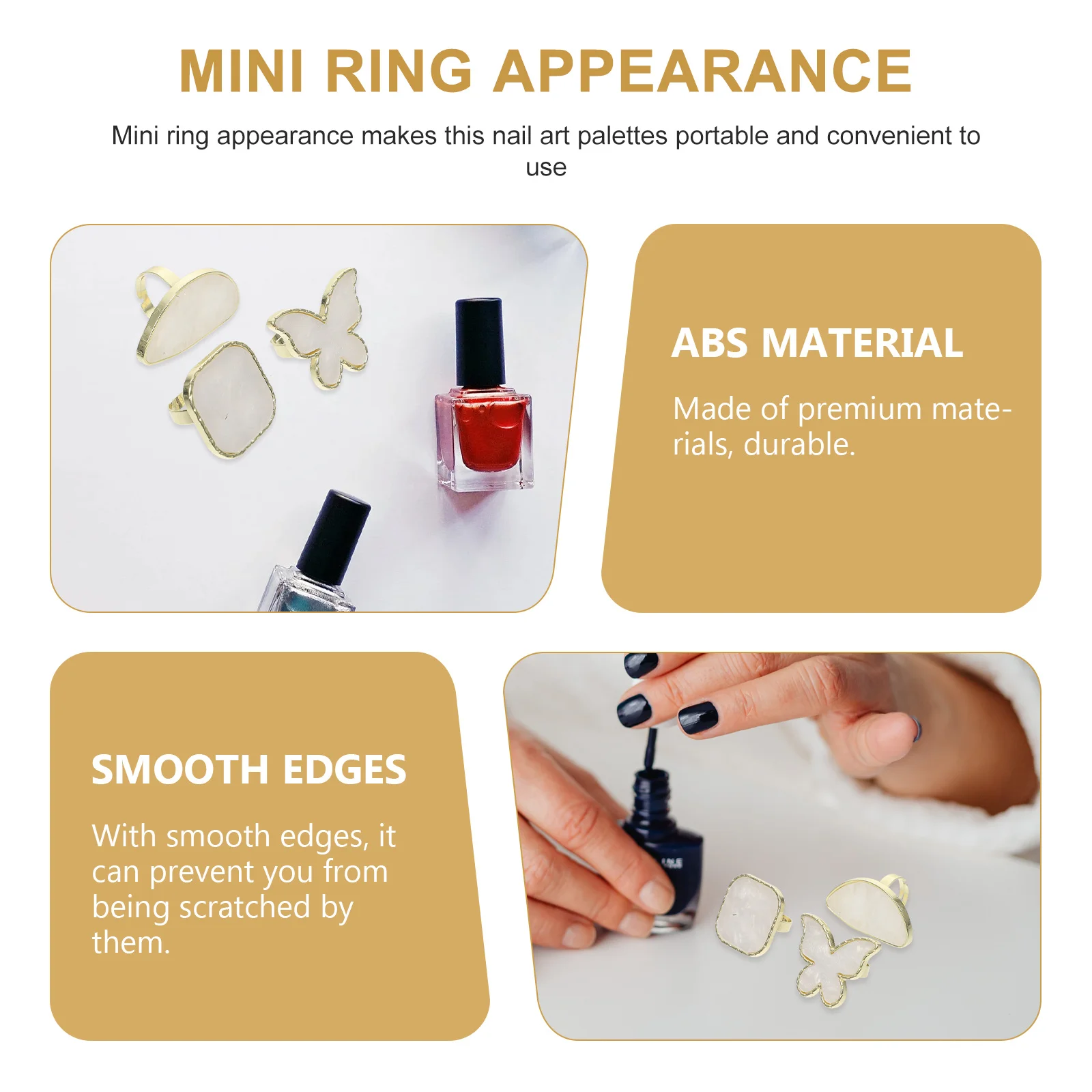 

3Pcs Finger Ring Nail Art Palettes Smooth ABS Mixing Plates Nail Polish Color Holders for DIY Manicure Tools Ring Palettes