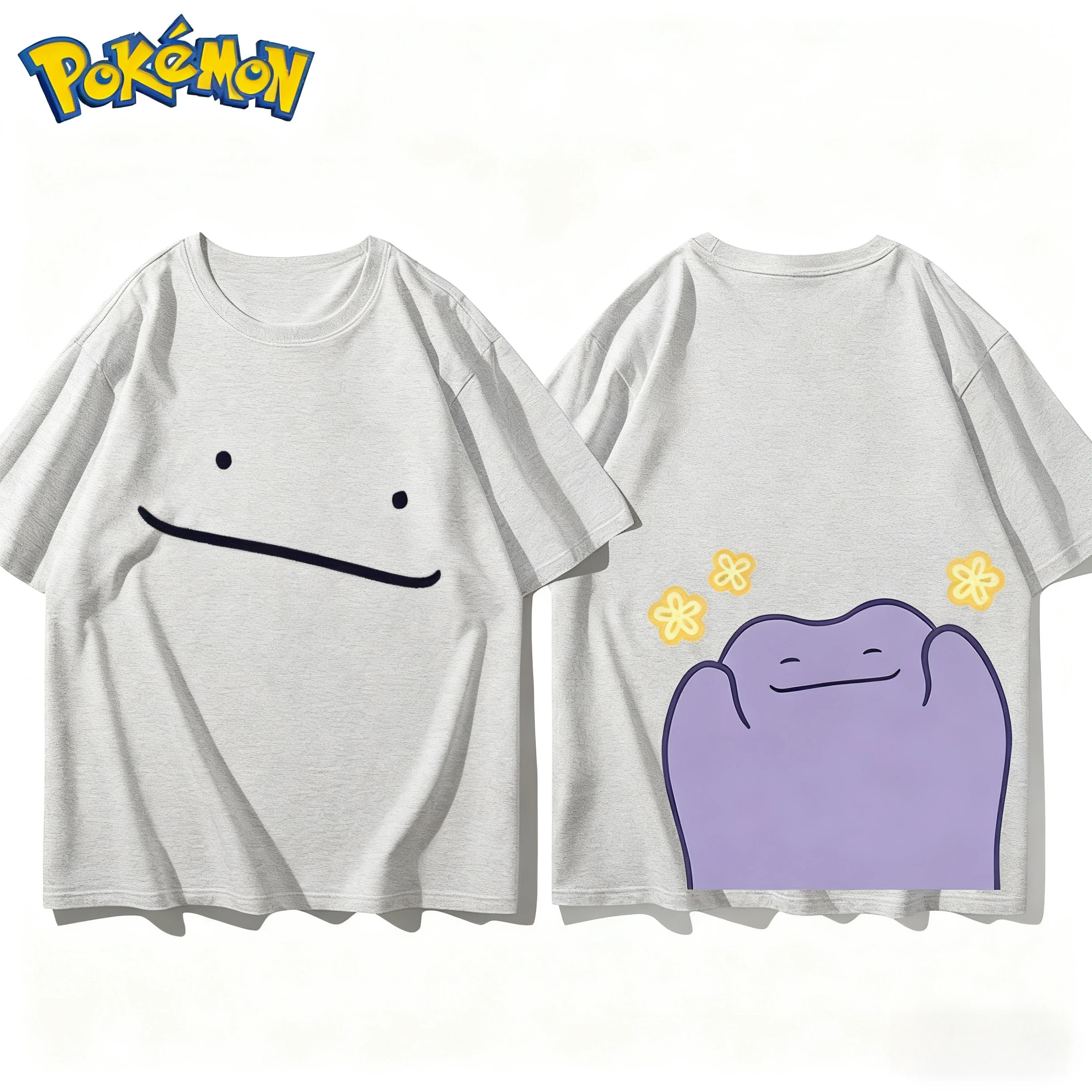 2025 夏ポケモンディット前後 100% 純綿プリント Tシャツメンズ新原宿ルーズカジュアル半袖トップ Y2k