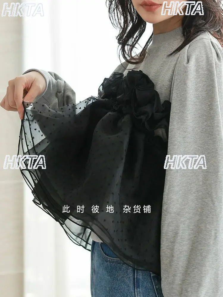 เสื้อฮู้ดสไตล์ญี่ปุ่นทรงหลวมลำลองลายจุดผ้าซีทรูแบบต่อผ้า เสื้อแจ็คเก็ตสเวตเชิ้ตใหม่ประจำปี 2025 เสื้อผ้าผู้หญิงสำหรับฤดูใบไม้ร่วงและฤดูหนาว