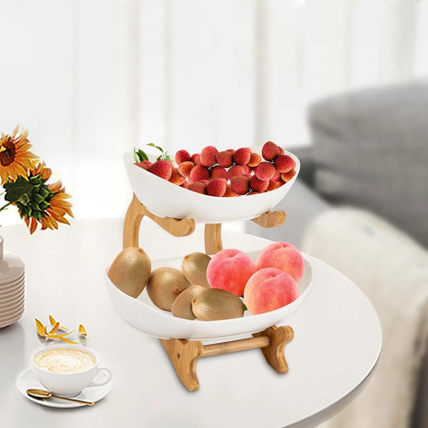 2 Tier Fruit Plate Fruit Basket Serving Bowls  for Fruits Vegetables Cakes Snacks and Sugars for Home Wedding Office Party