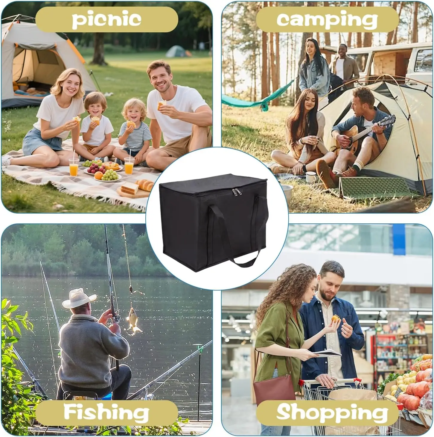 قطعة واحدة من حقيبة البقالة المعزولة - قابلة للطي، تستقيم لتوصيل الطعام والبقالة والسفر، وقابلة لإعادة الاستخدام بسحاب. #6