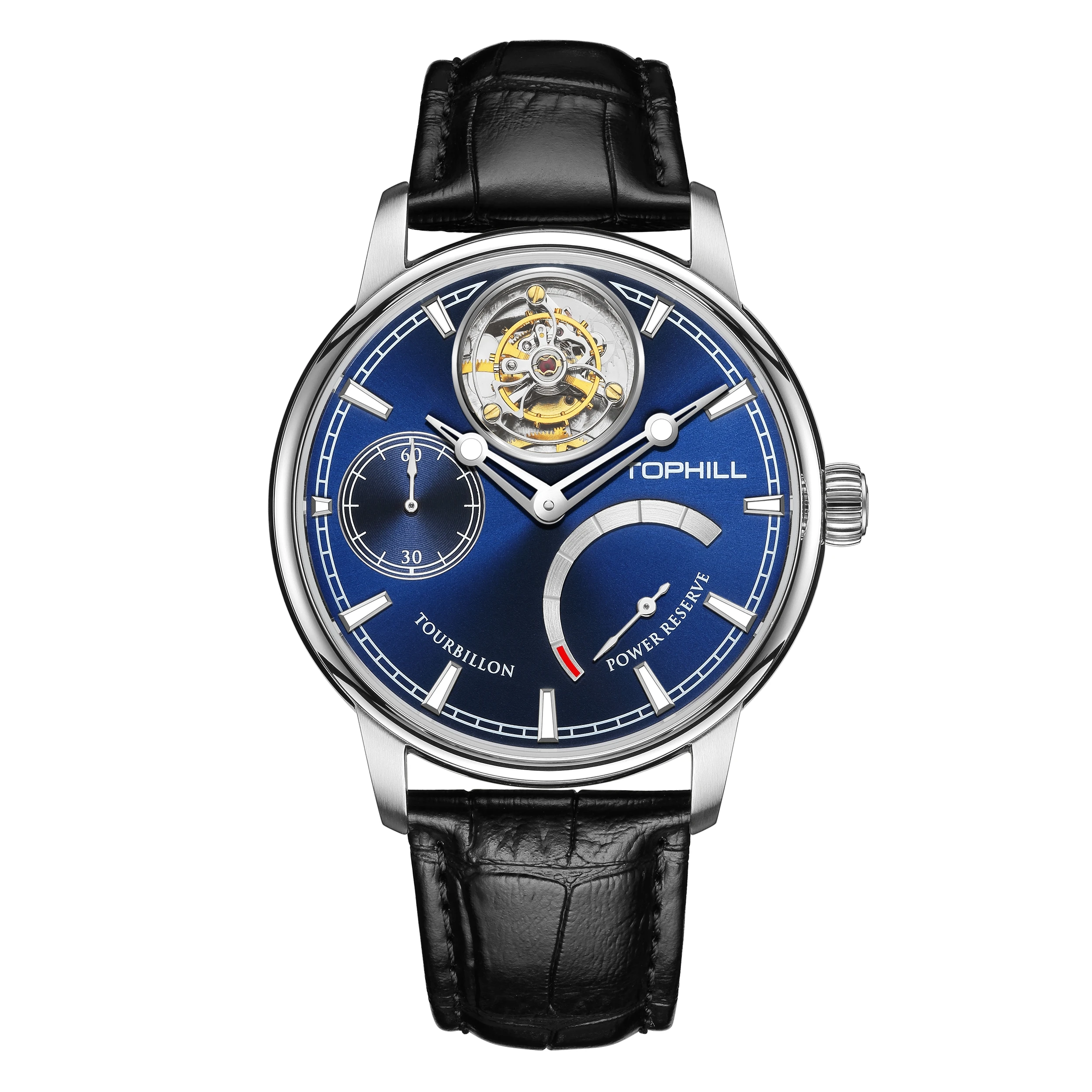 TOPHILL Tourbillon Horloge Voor Mannen Mechanisch Horloge 43.7mm Luxe Skeleton Dial Lederen Band Reloj 316L Roestvrij Staal TU013G