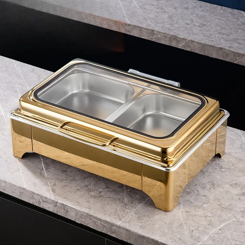 Stainless steel hotel restaurant commercial gold clamshell buffet furnace thermal insulation buffet furnace rectangular visual t