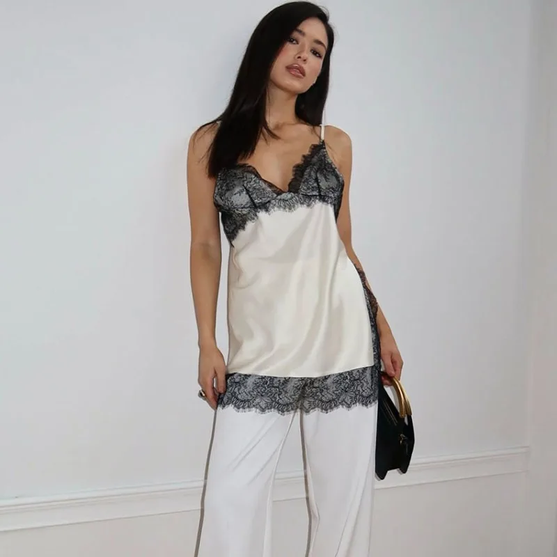 Shpmishal Spring New 2026 American Fashion Temperament Slim Fitting Tank Top Commuting Versatile Contrasting Color Top