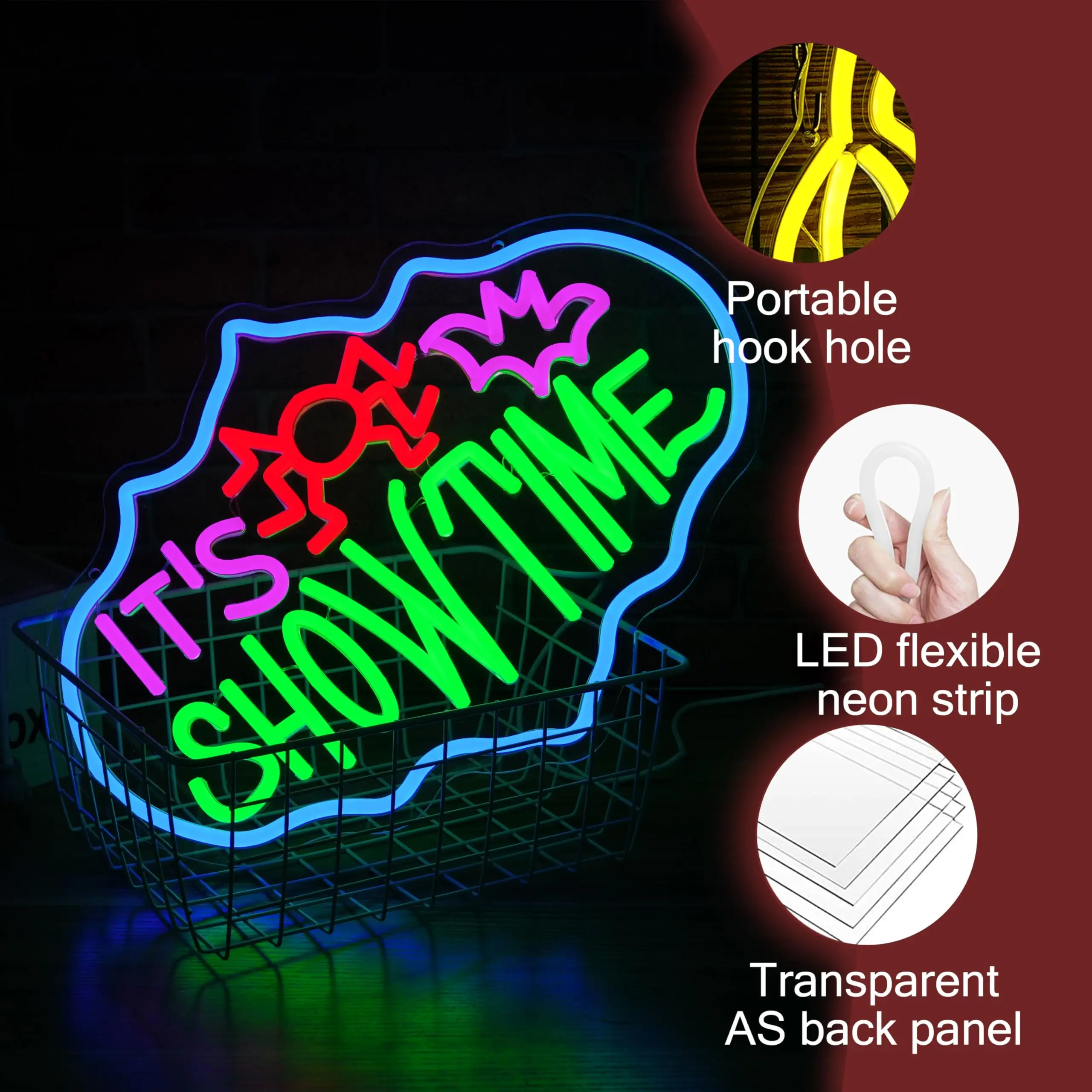 علامة النيون LED لزمن عرض الهالوين لديكور الحائط، شكل خفاش عنكلي ملون USB قابل للتعتيم لأسرار غرفة موضوع الإرهاب #3