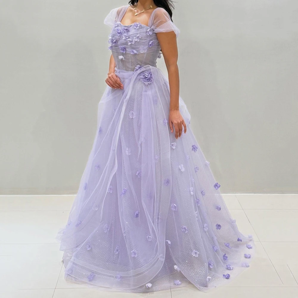 

Customized Purple Mermaid Evening Dresses Fashion Flowers Backless Prom Gown Floor-length Off The Shoulder Sleeveless Party Gown