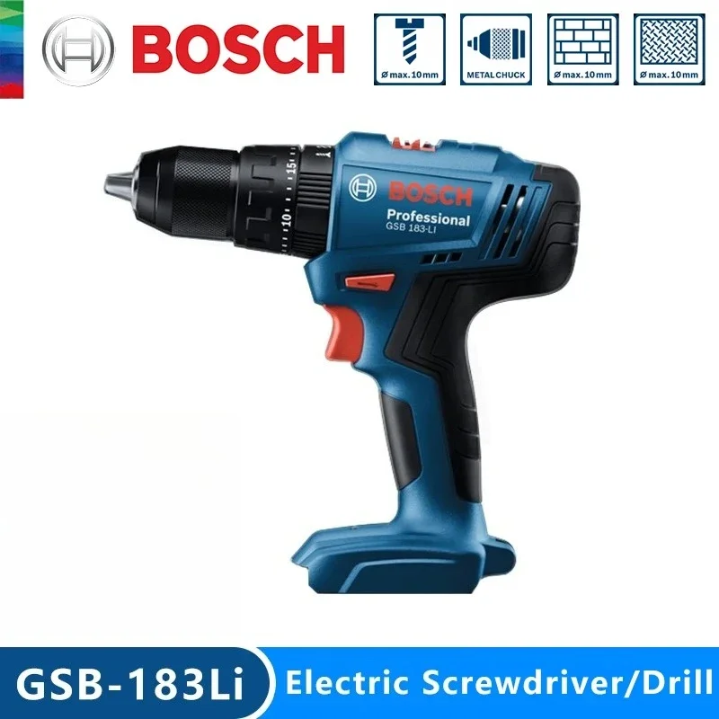 Bosch GSB183-LI Electric Drill Screwdriver Cordless Brushless Impact Drill  Torque Multi-Use Power Tools for Wood Stone Metal