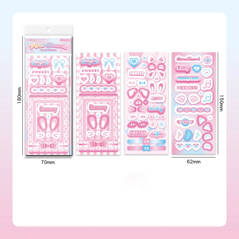 3pc/Pack Cute Cartoon Rabbit Ear Powder Blusher Pet Korean Kpop Idol Photo Card Decorative Stickers DIY Photocard Album Stickers