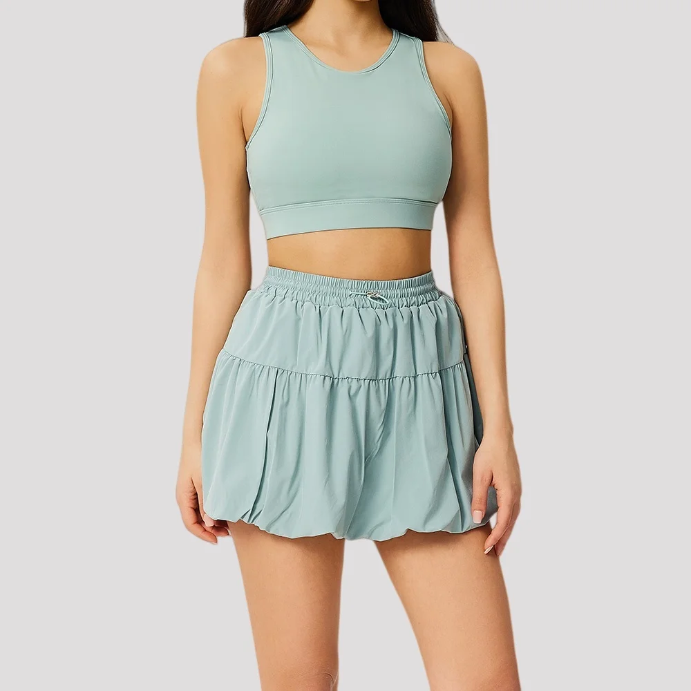 Women 2Pcs Yoga Set High Waist Workout Outfits Gym Wear Gym Clothing Sports Suits Fitness Tracksuit Sportswear Sports Skirt Suit
