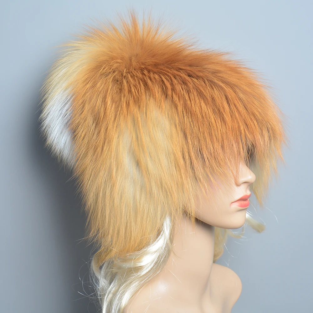 NEW Russian Bomber Caps Women Winter Fur Hat Genuine Fox Fur Hats Knitted Silver Fox Fur Caps Female