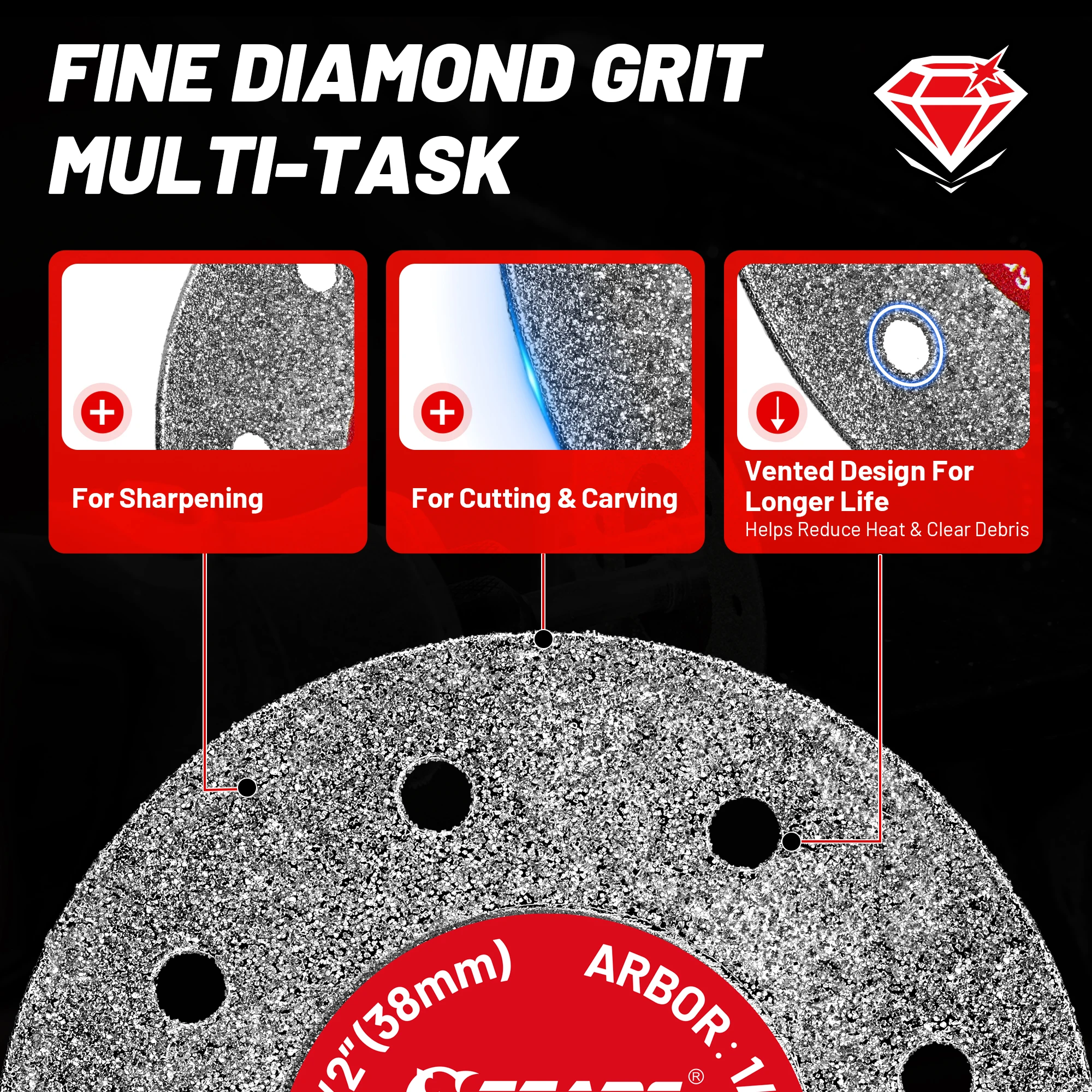 EZARC 1.5''(38mm) Tile Cutting Discs 10Pcs, 0.6mm Kerf Diamond Cutting Wheel with 2 Mandrels for Cutting Sharpening Carving