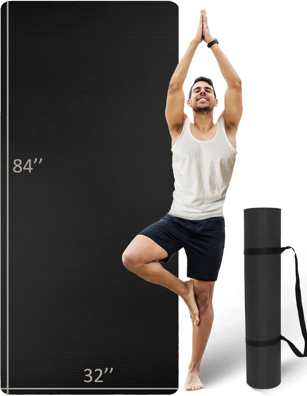 Extra Long & Wide 7mm Thick Non-Slip Yoga Mat for Tall Men and Women, 84'' x 32'', with Strap