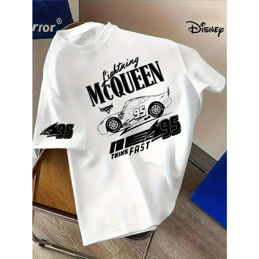 

Зручная мягкая свободная повседневная хлопковая футболка высокого качества с принтом Lightning McQueen 95 для взрослых