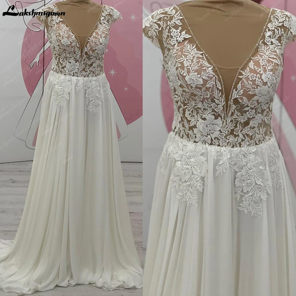 Lakshmigown Cap Sleeve Lace V Neck Backless Wedding Dress Women 2025 Elopement Beach Bohemian Bridal Gown Customized vestido