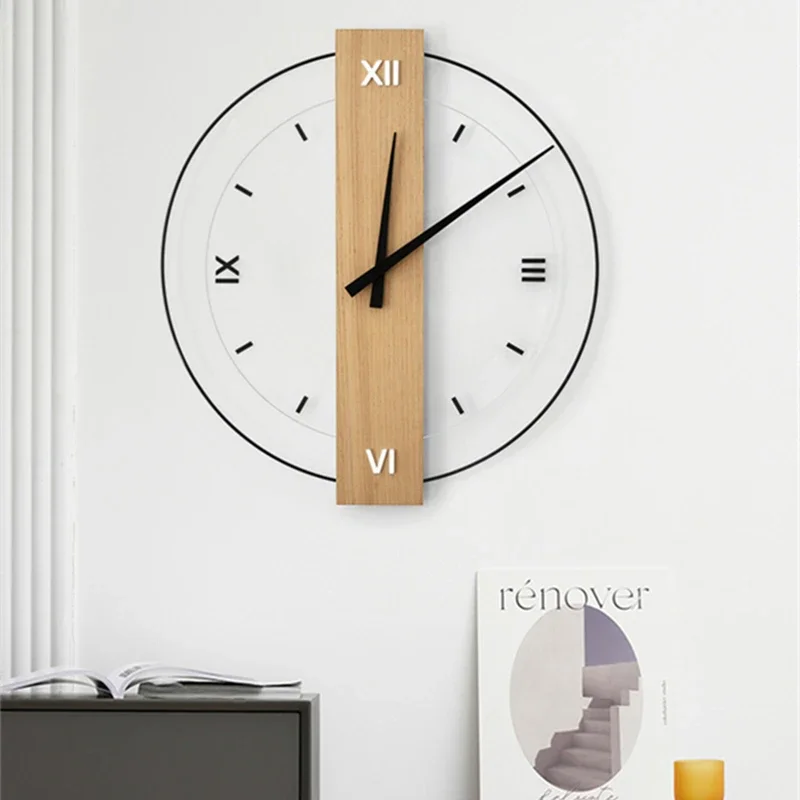 Minimalist Solid Wood Decorative Wall Clocks Nordic Modern Silent Circle Clock Living Room Dining Room Entrance Decorative Clock