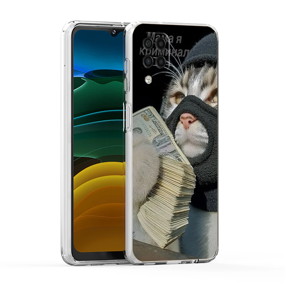 Money Cat Soft Cover for Samsung Galaxy A13 A15 A17 A22 A23 A25 A32 A35 A51 A52 A53 A55 5G Transparent Phone Case Present Fundas