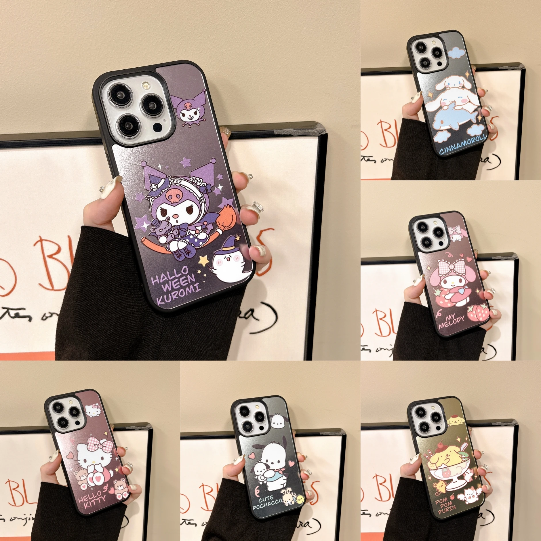 Sanrio Hello Kitty Cinnamoroll Melody Cartoon Anime For Magneti Phone 13 14 15 16 Pro Max Mirror Film Fall-proof phone case