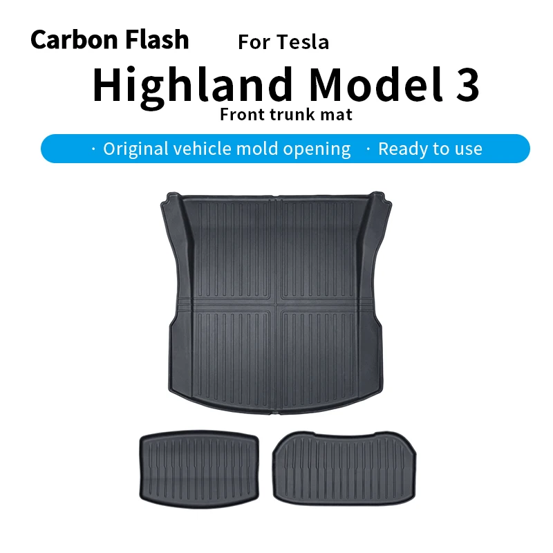 

Carbon Flash For Tesla 2024-25 Model3 Highland 3 front Rear Trunk Mat TPE Car Cargo Liner Pads Waterproof Storage Mats