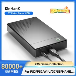 KINHANK 하이퍼 스핀 어트랙션 게임용 HDD, 80000 레트로 게임 포함, PS3, PS2, WII, WIIU, SS, GC, N64, Win 7, 8/10 용 휴대용 HDD, 3T