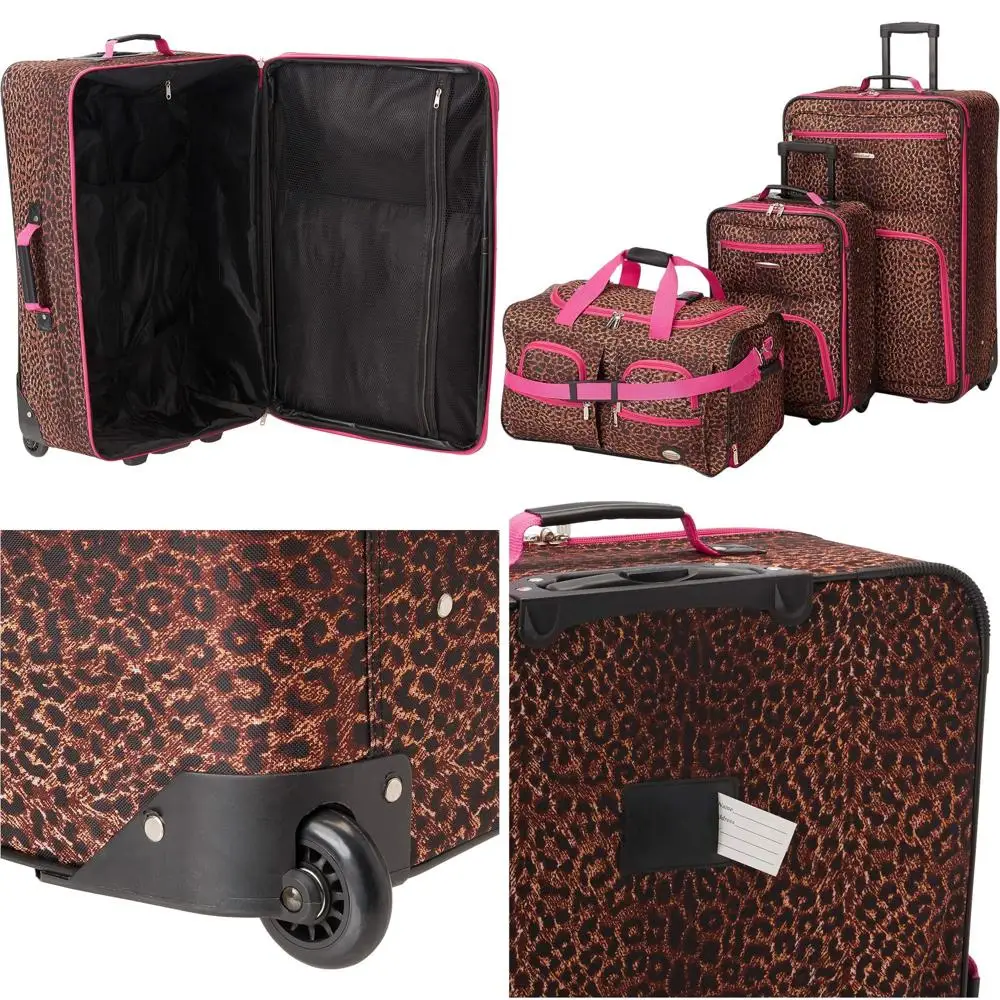 

Комплект багажа из трех предметов Pink Leopard: вертикальный чемодан Trio Softside 20/22/28