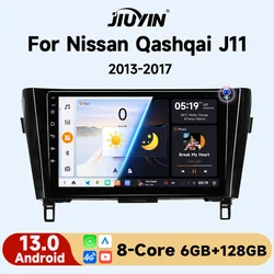 JIUYIN Wireless CarPlay Android 13 Auto Radio per Nissan Qashqai J11 X-Trail 3 T32 2013-2017 Car Multimedia GPS 2din autoradio