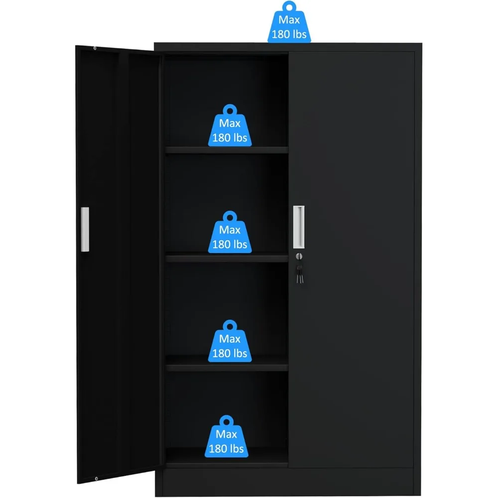 خزانة تخزين معدنية مع أبواب قفل وأرفف قابلة للتعديل، وخزائن تخزين قابلة للقفل بطول 53.5 بوصة لمرآب المكاتب المنزلية #6