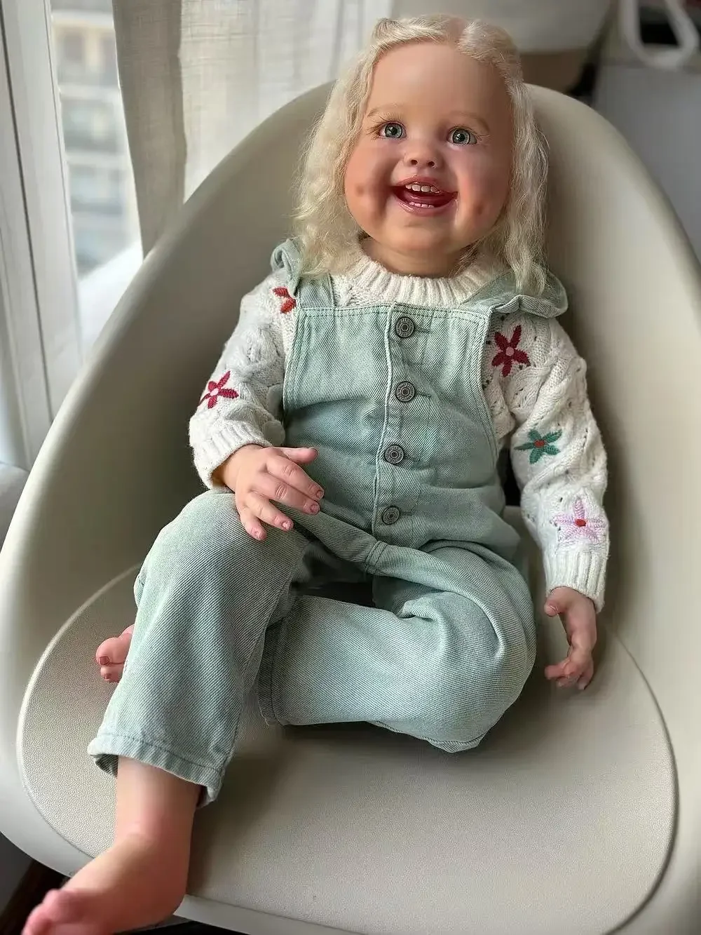 DLS مخصص محدود العرض 32 بوصة تولد من جديد الطفل الدمل مع الشعر الأبيض الجذور يدويا الانتهاء بالفعل مع فستان مختلف #5