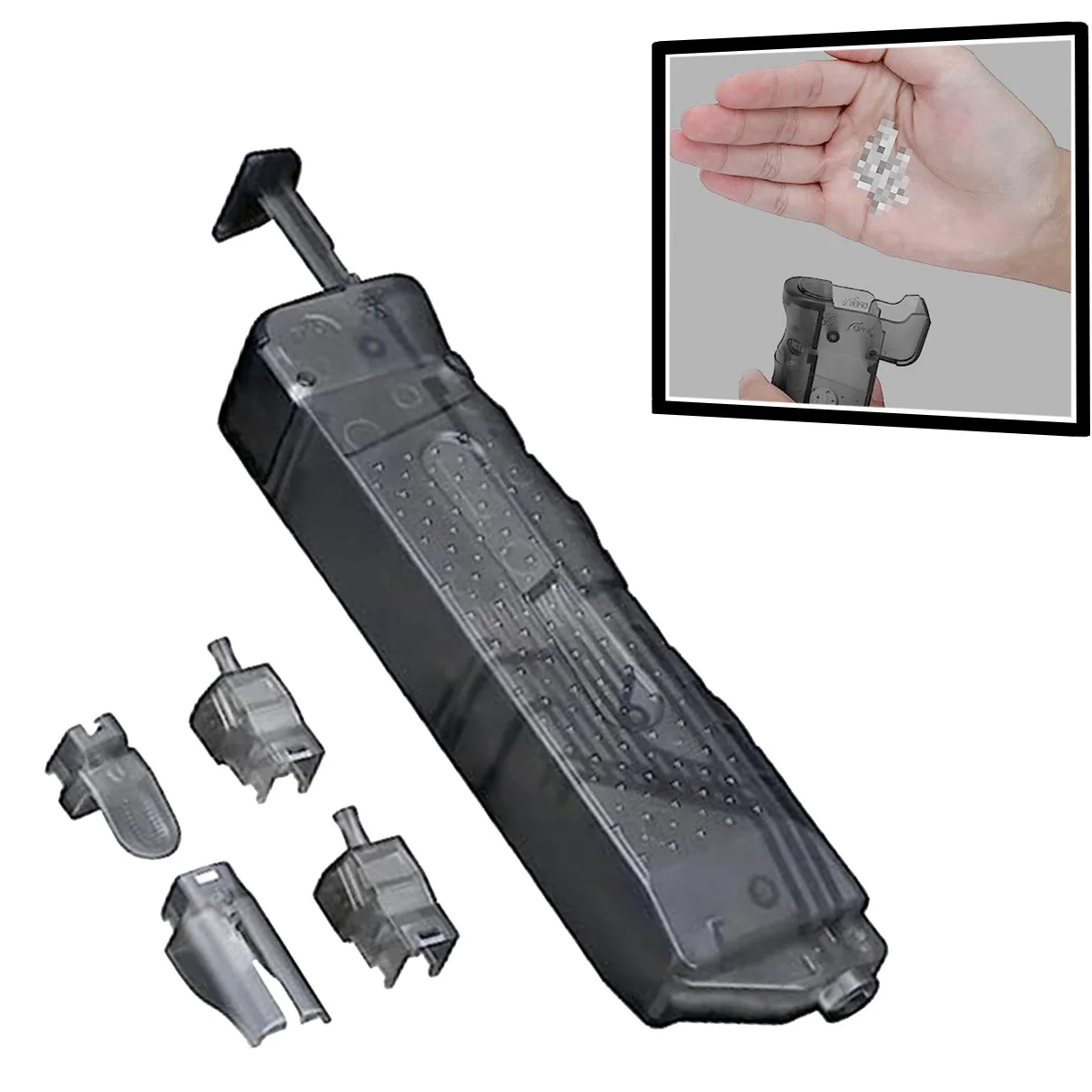 Cargador rápido airsoft 250 bolas – 4 adaptadores incluidos