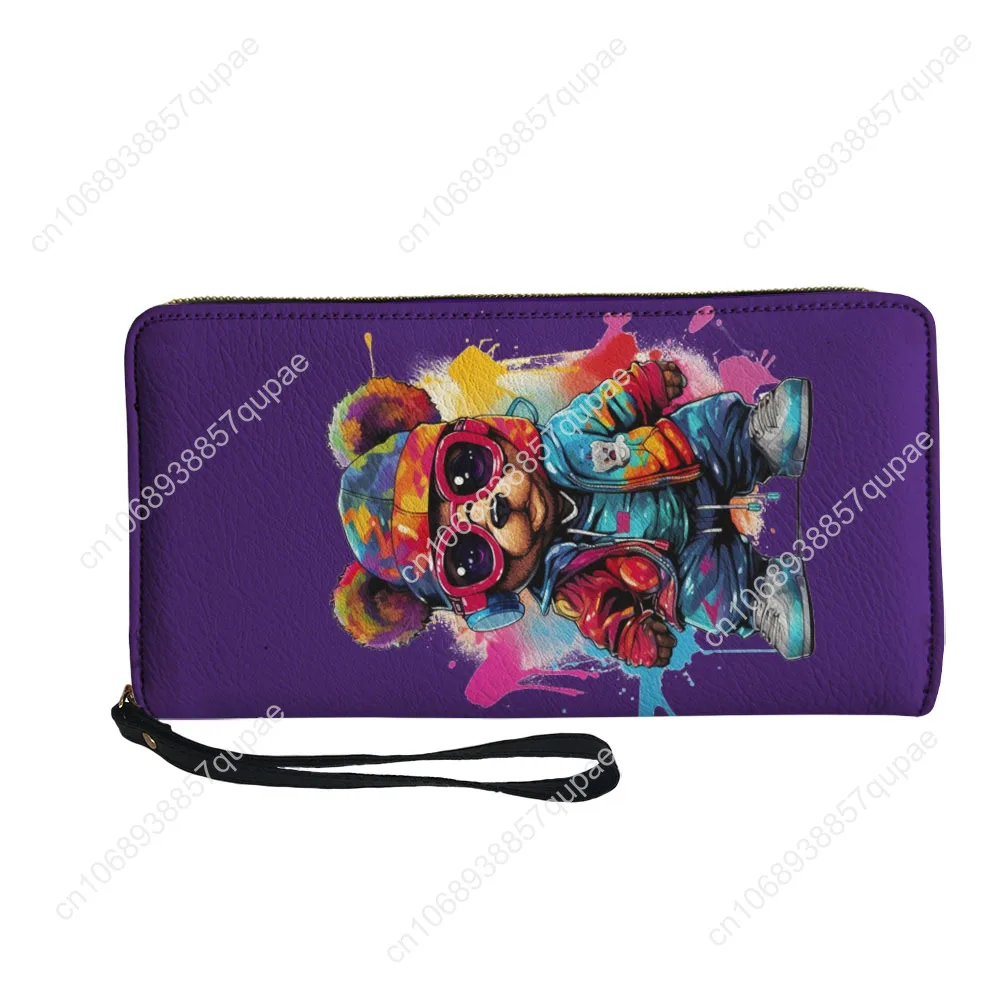 Kawaii Graffiti Bear Custom Wallet Purse Mens Womens Teenagers Zipper Long Wallets Double Print  Portable Wallet Gift Bag