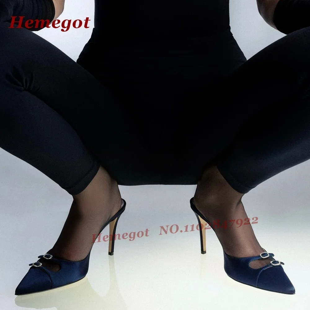 

Black Multi-Buckled Mules Pointy Toe Cut Out Slip On Women's Slippers Stiletto Summer 2025 New Outside Thin Heels Luxury Shoes