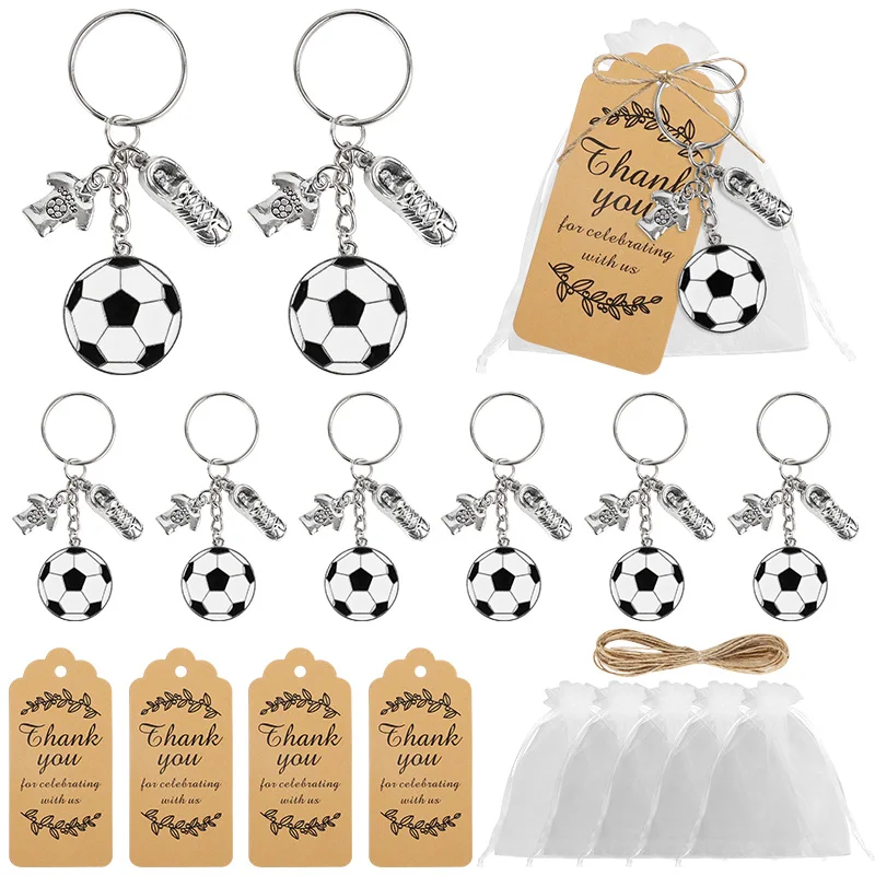 

10 Sets Football Keychain With Thank You Card Organza Bags for Kids Sports Birthday Party Favors Decoration Gifts For Guests